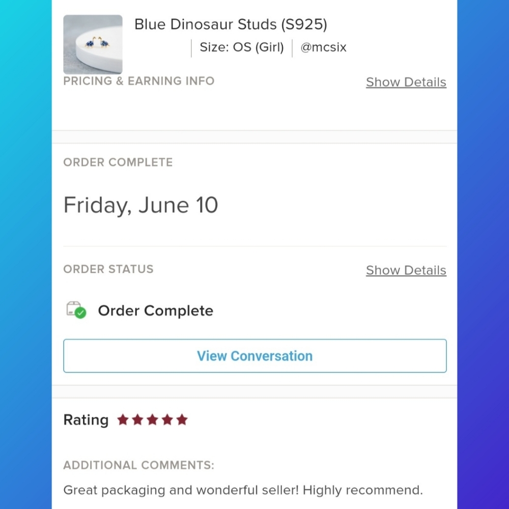 Blue Dinosaur Studs (S925) - Only 1 left! - Picture 8 of 9